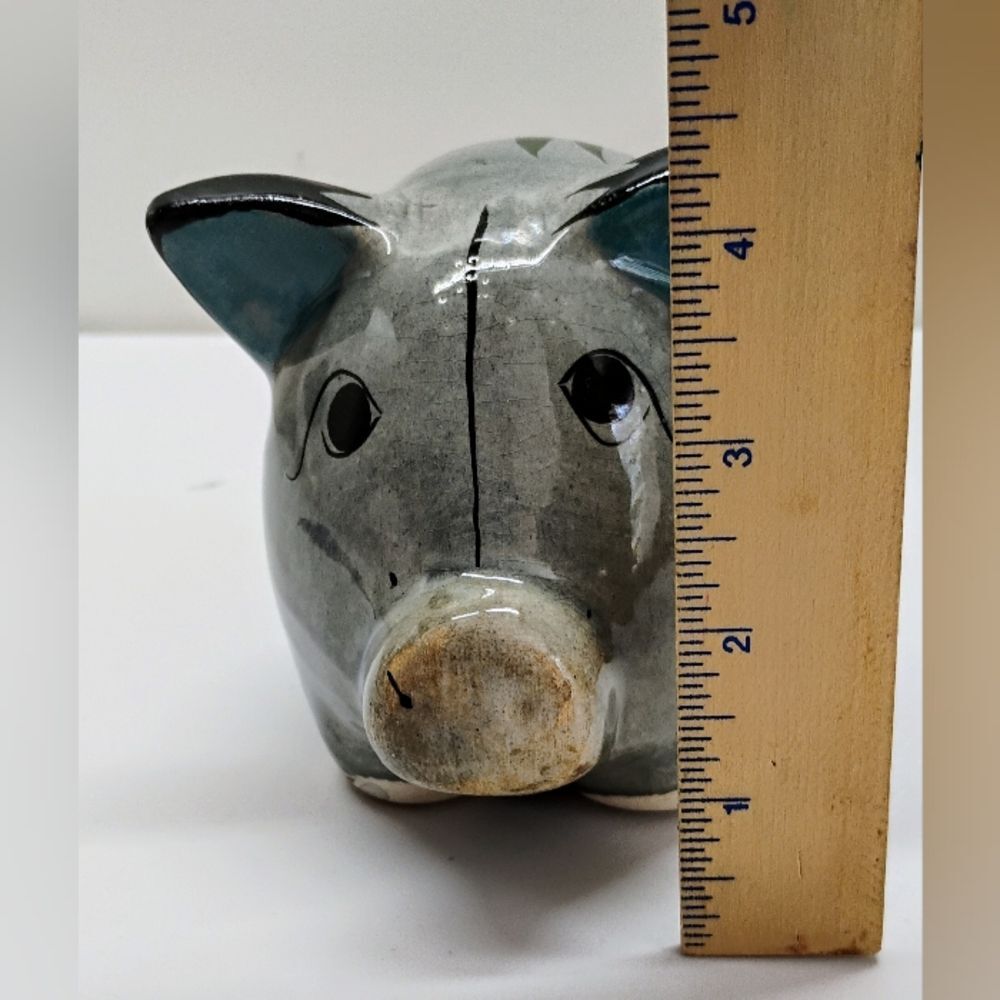 Vintage Mexican Piggy Bank Hand Crafted Ceramic Painted Signed G-3 - Picture 7 of 12